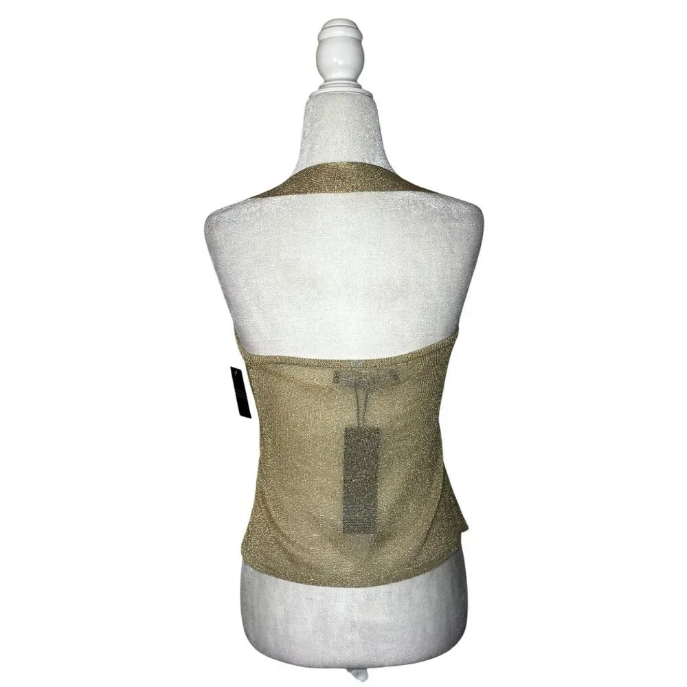 LIONESS Palisades Halter in Oyster XLarge New Womens Knit Gold Top